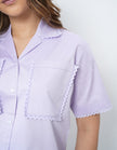 Lace Detail Lilac Cotton Satin Braless Pajama Set