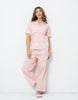 Lace Detail Peach Cotton Satin Braless Pajama Set