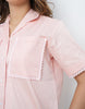 Lace Detail Peach Cotton Satin Braless Pajama Set
