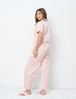Lace Detail Peach Cotton Satin Braless Pajama Set
