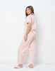 Lace Detail Peach Cotton Satin Braless Pajama Set