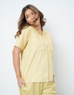 Lace Detail Yellow Cotton Satin Braless Pajama Set