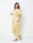 Lace Detail Yellow Cotton Satin Braless Pajama Set