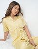 Lace Detail Yellow Cotton Satin Braless Pajama Set