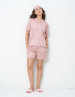 Lace Detail Pink Cotton Satin Braless Pajama Set
