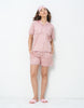 Lace Detail Pink Cotton Satin Braless Pajama Set