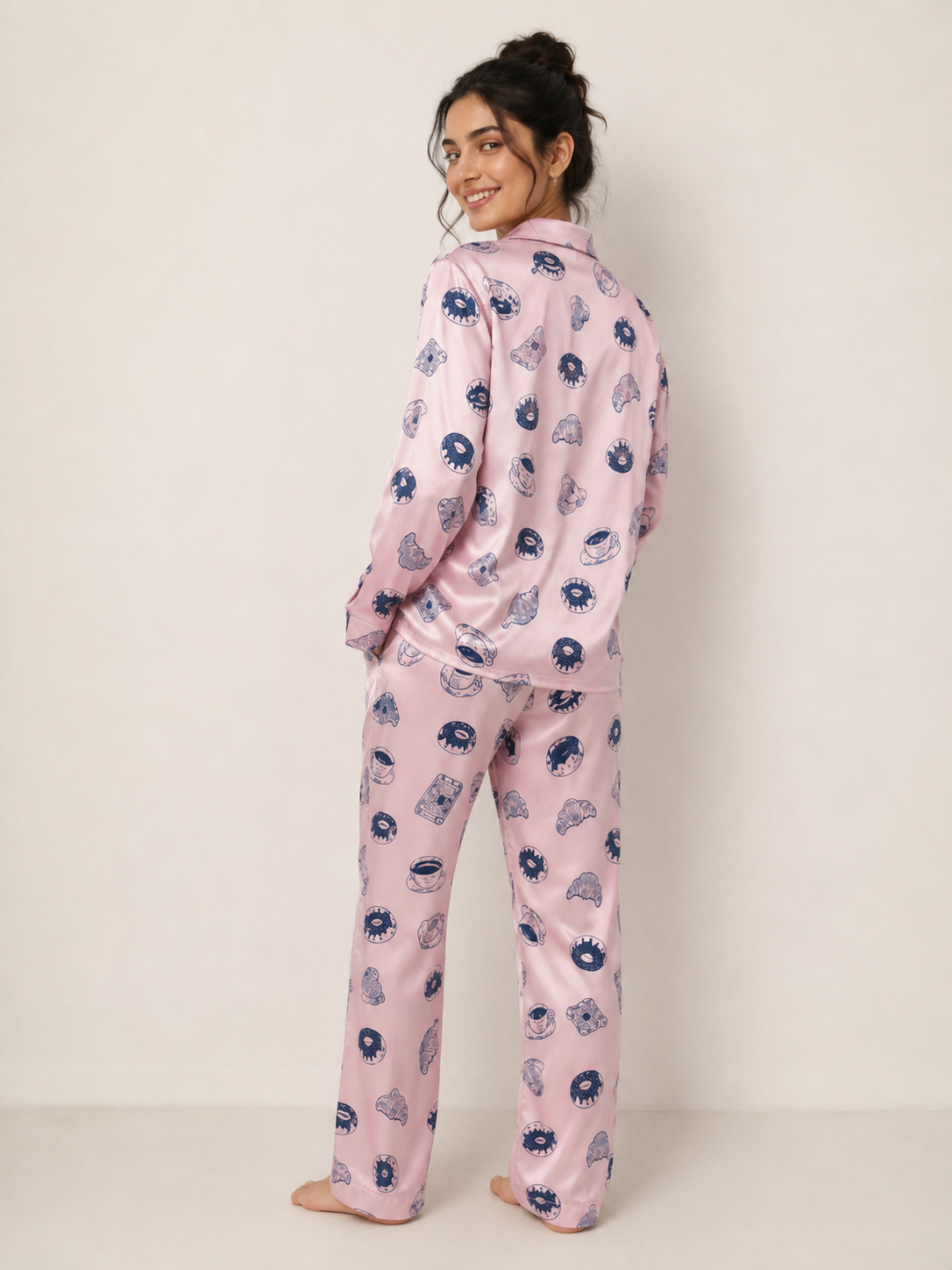 Pink Donut Padded Full sleeves Night suit