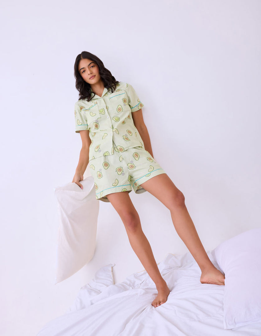 Avocado Print Cotton Braless Nightsuit