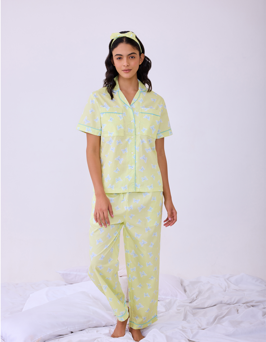 Bunny Bow Printed Cotton Braless Nightsuit for women