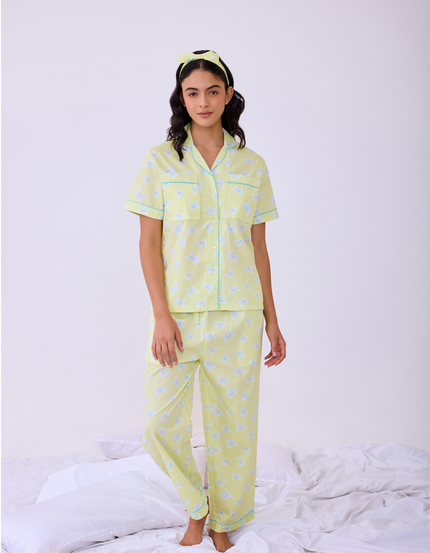 Bunny Bow Printed Cotton Braless Nightsuit for women