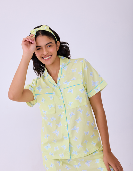 Bunny Bow Printed Cotton Braless Nightsuit for women