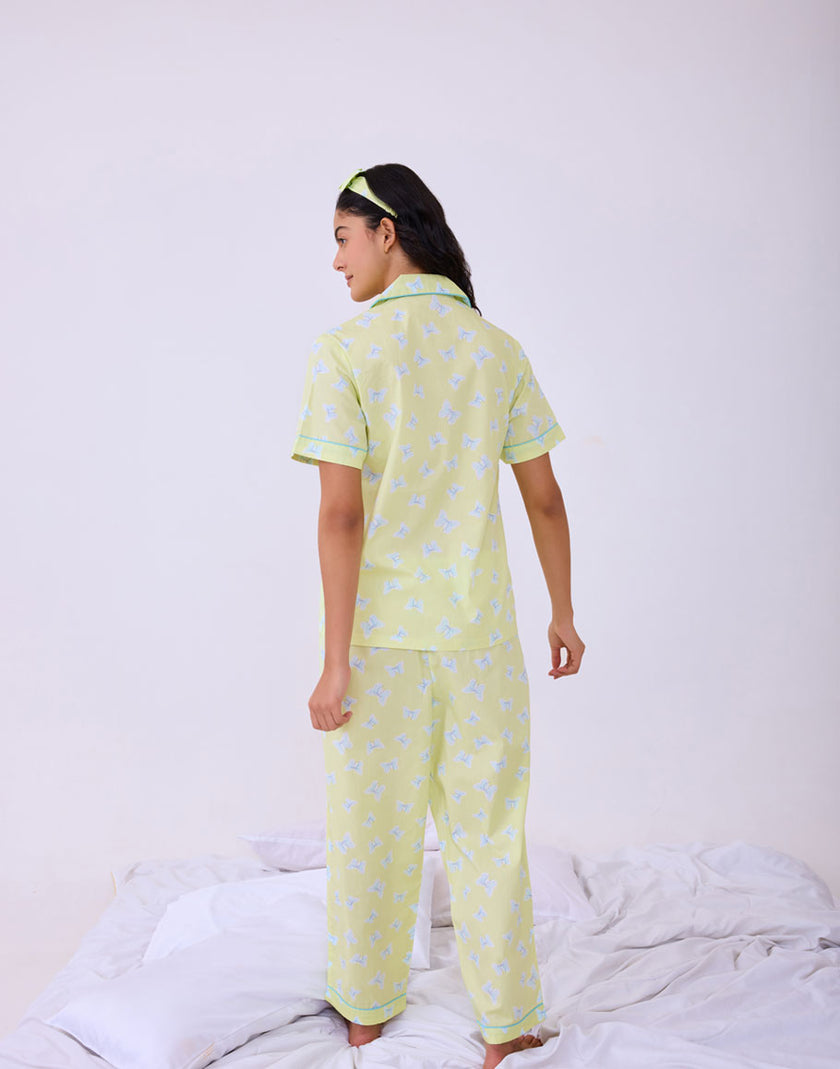 Bunny Bow Printed Cotton Braless Nightsuit for women