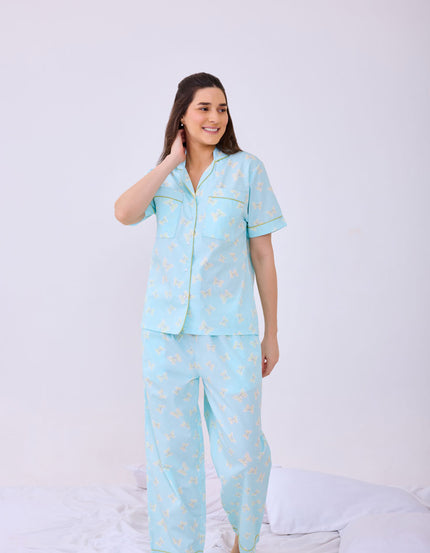 Bunny Bow Printed Cotton Braless Nightsuit for Women
