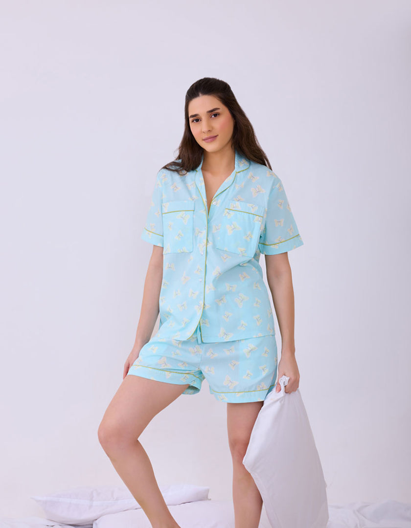 Bunny Bow Printed Cotton Braless Nightsuit for Women