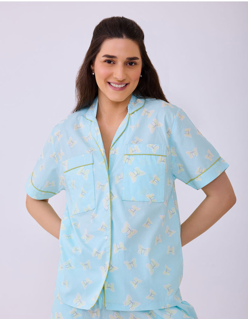 Bunny Bow Printed Cotton Braless Nightsuit for Women